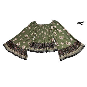 Angie Top Women Medium Floral Smocked Flare Bell Sleeve Boho Festival Cottage